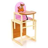 Дитячий дерев'яний стільчик для годування трансформер ТМ "Мася" 2035 сидіння шкірозамінник, Рожевий "Оленя Бембі"