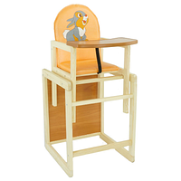 Дитячий дерев'яний стільчик для годування трансформер ТМ "Мася" 2041 сидіння шкірозамінник, Помаранчевий "Сірий зайчик"