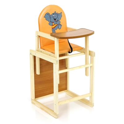 Дитячий дерев'яний стільчик для годування трансформер ТМ "Мася" 2046 сидіння шкірозамінник, Помаранчевий "Слоненя"