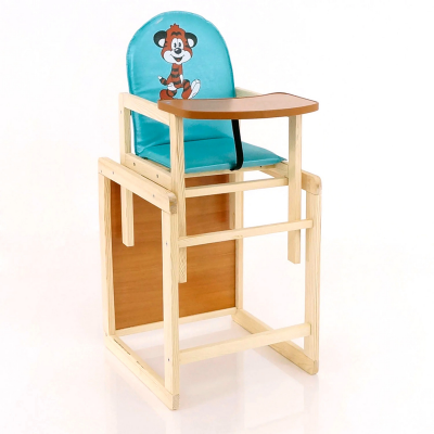 Дитячий дерев'яний стільчик для годування трансформер ТМ "Мася" 2053 сидіння шкірозамінник, Блакитний "Тигр"
