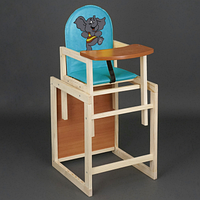 Дитячий дерев'яний стільчик для годування трансформер ТМ "Мася" 2056 сидіння шкірозамінник, Блакитний "Слоненя"
