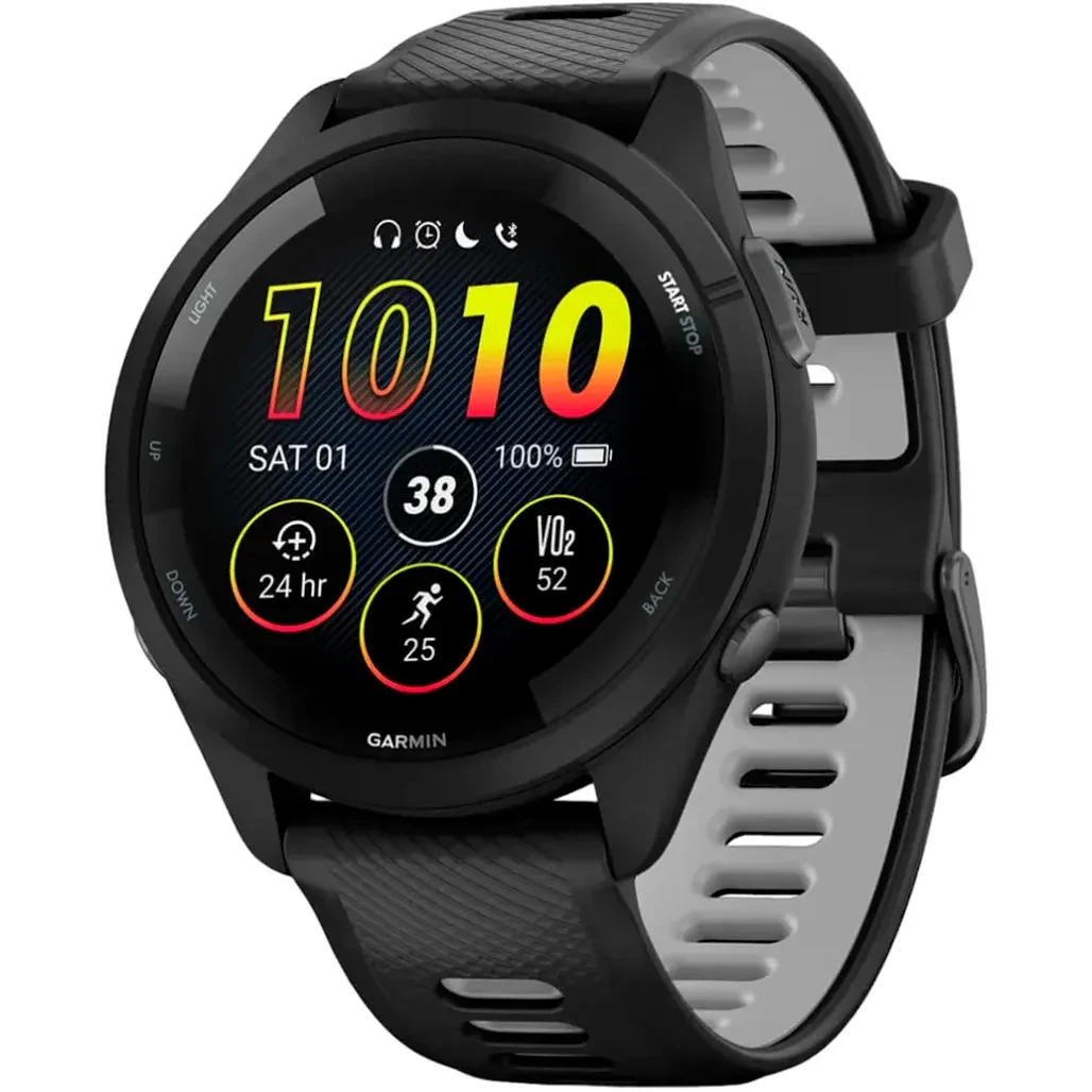 Garmin Forerunner 265 Black Bezel and Case w. Black/Powder Gray Silicone Band (010-02810-00)