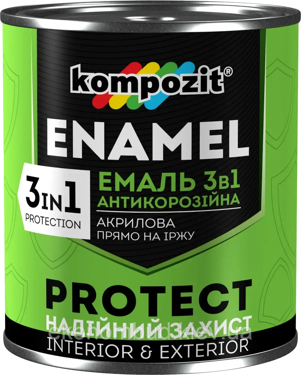 Емаль антикорозійна 3 в 1 PROTECT (Колір: Зелений, Фасування: 0,75 кг, Блиск: Шовковисто-матовий)