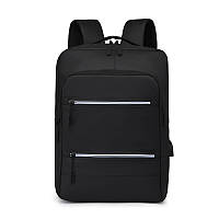 Средний классический плотный рюкзак с USB 40х28х14 см 28 л Черный