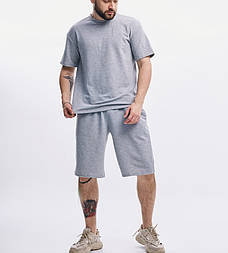 Чоловічий літній комплект костюм футболка + шорти оверсайз Туреччина сірий. Живе фото
