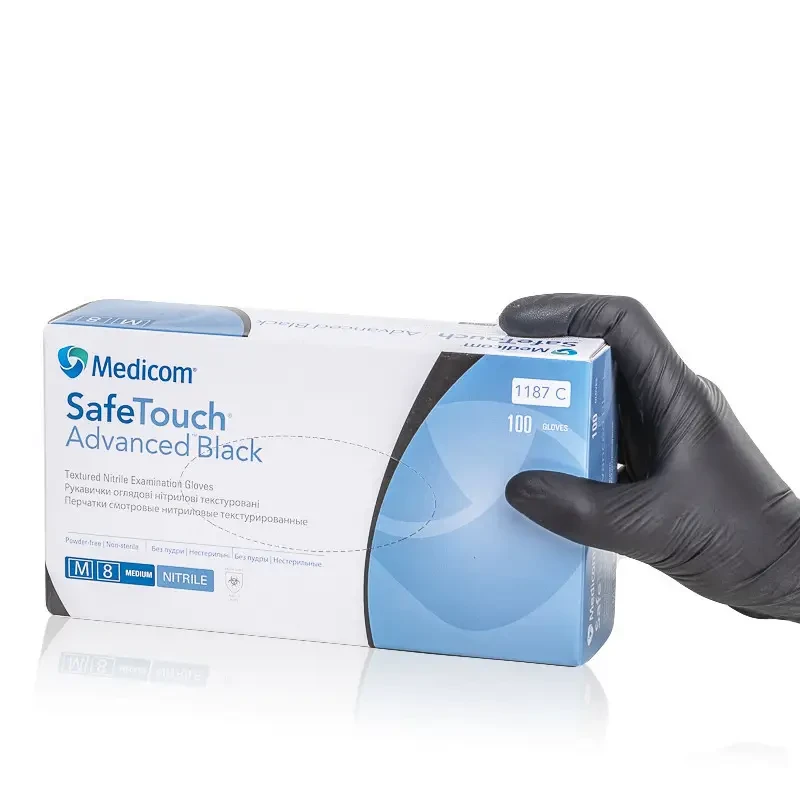 Рукавички нітрилові неопудрені Medicom Black "XS" 100 шт (50 пар) Чорні Щільні 6 г