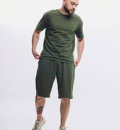 Чоловічий літній комплект костюм футболка + шорти оверсайз Туреччина зелений. Живе фото