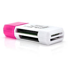 Кардридер універсальний 4в1 MERLION CRD-4YE TF/Micro SD, USB2.0, Purple, OEM