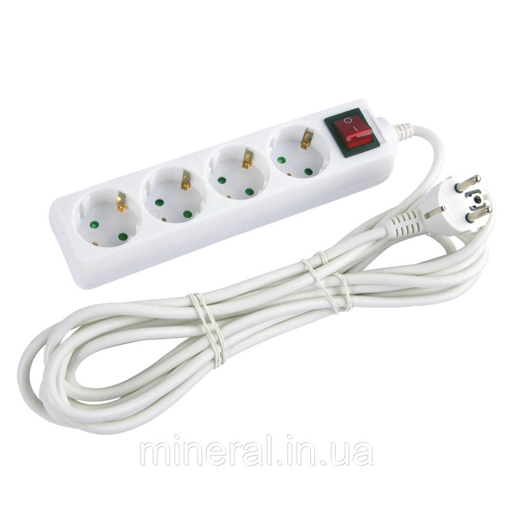 Подовжувач 4 гнізда, 5м, з з/к, з вимикачем, baby protect, E.NEXT, (s042014)