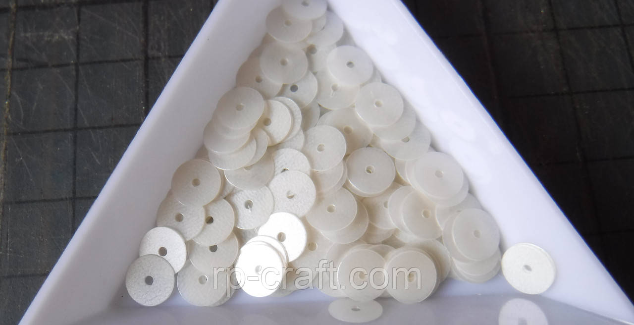 89. Упаковка паєток. Круглі, молочні, 7 мм, 5 грам, фото 1