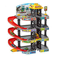 Детский Гараж Паркинг для машинок 4-х уровневый с механическим лифтом и машинками