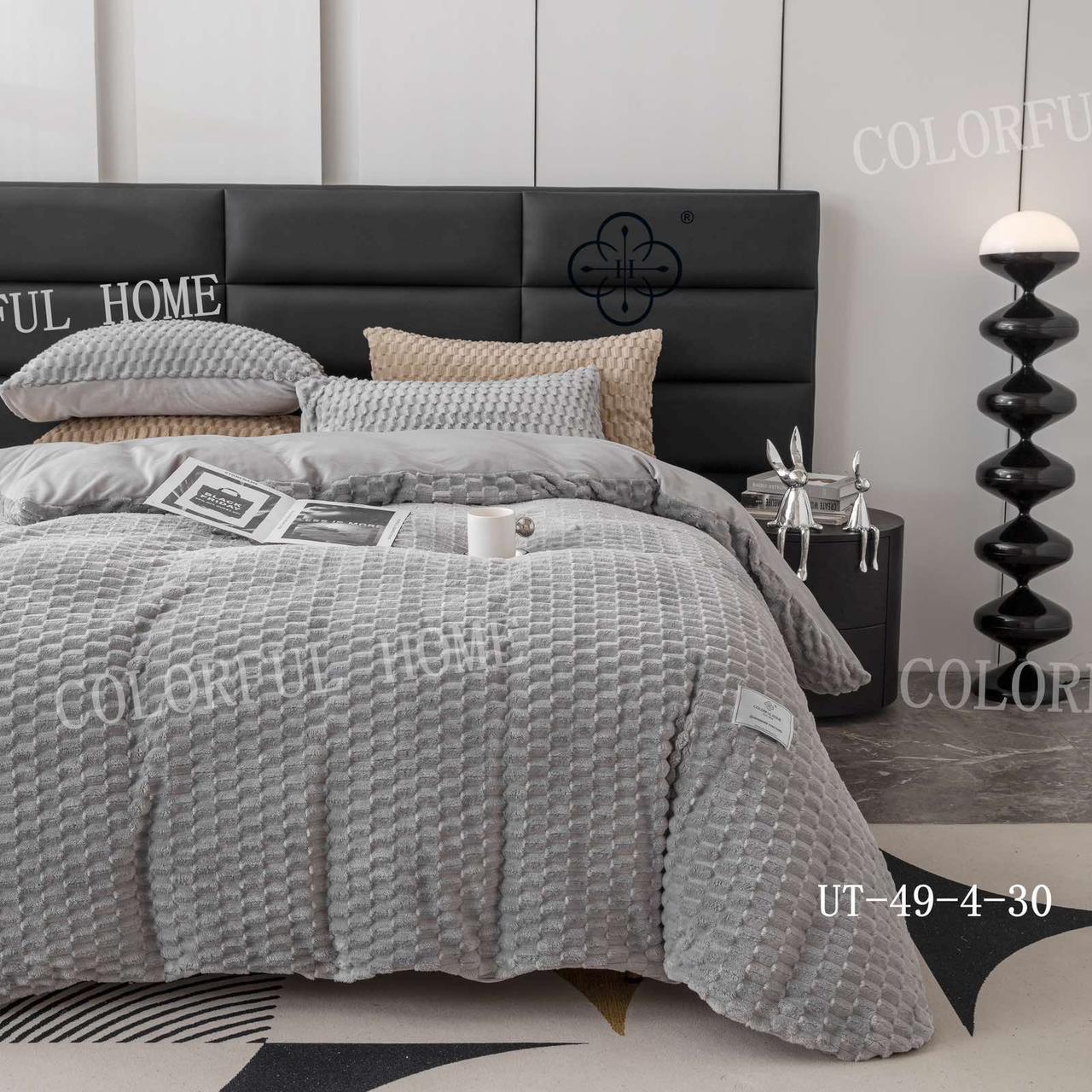 Тепла велюрова постіль однотонна Colorful Home Border Євро - світло сірий