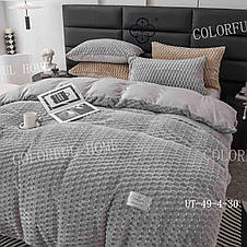 Тепла велюрова постіль однотонна Colorful Home Border Євро - світло сірий, фото 2