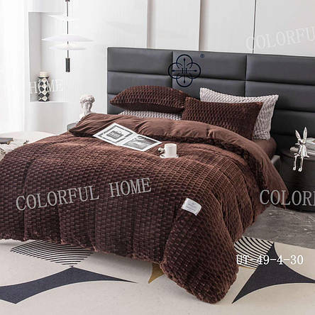 Тепла велюрова постіль однотонна Colorful Home Border Євро - коричневий, фото 1