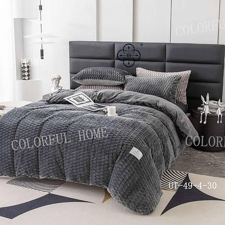 Тепла велюрова постіль однотонна Colorful Home Border Євро - темно сірий, фото 1