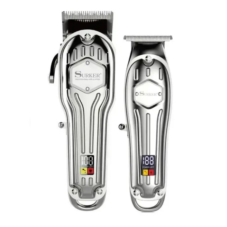 Комбо-набір для стрижки (машинка + триммер) Surker Clippers Cordless Silver (SK-K9S+SK-I9SL)