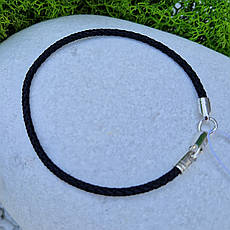 Браслет см із плетеної чорної нитки зі срібним замком 925° проби, фото 3