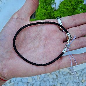 Браслет см із плетеної чорної нитки зі срібним замком 925° проби, фото 2