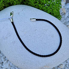 Браслет см із плетеної чорної нитки зі срібним замком 925° проби, фото 4