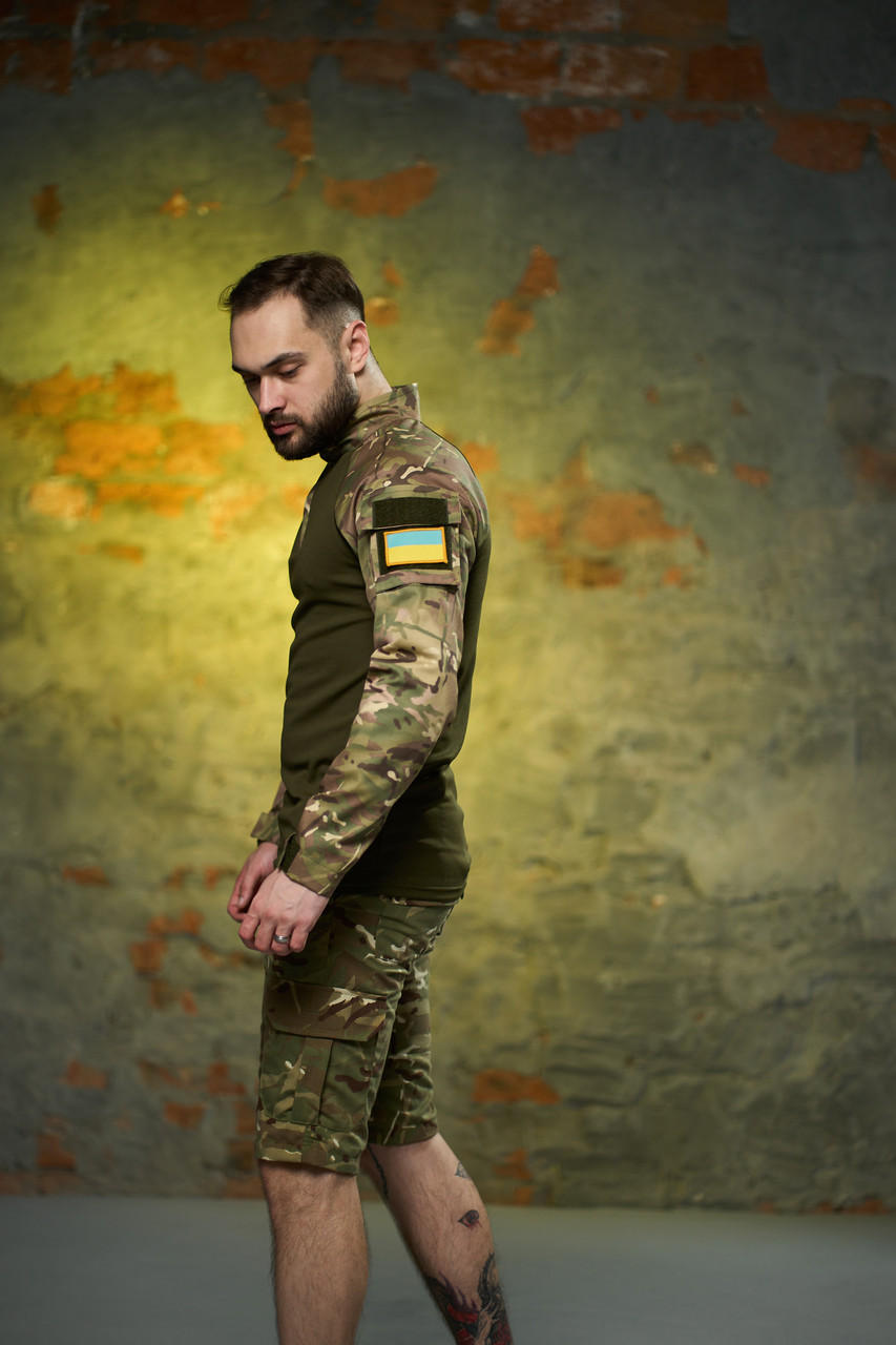 Костюм тактичний шорти rip stop кофта лонгслів ghost мультикам комплект чоловічий літній ріп стоп