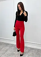 Женские классические брюки высокая талия и стрелки без карманов красные