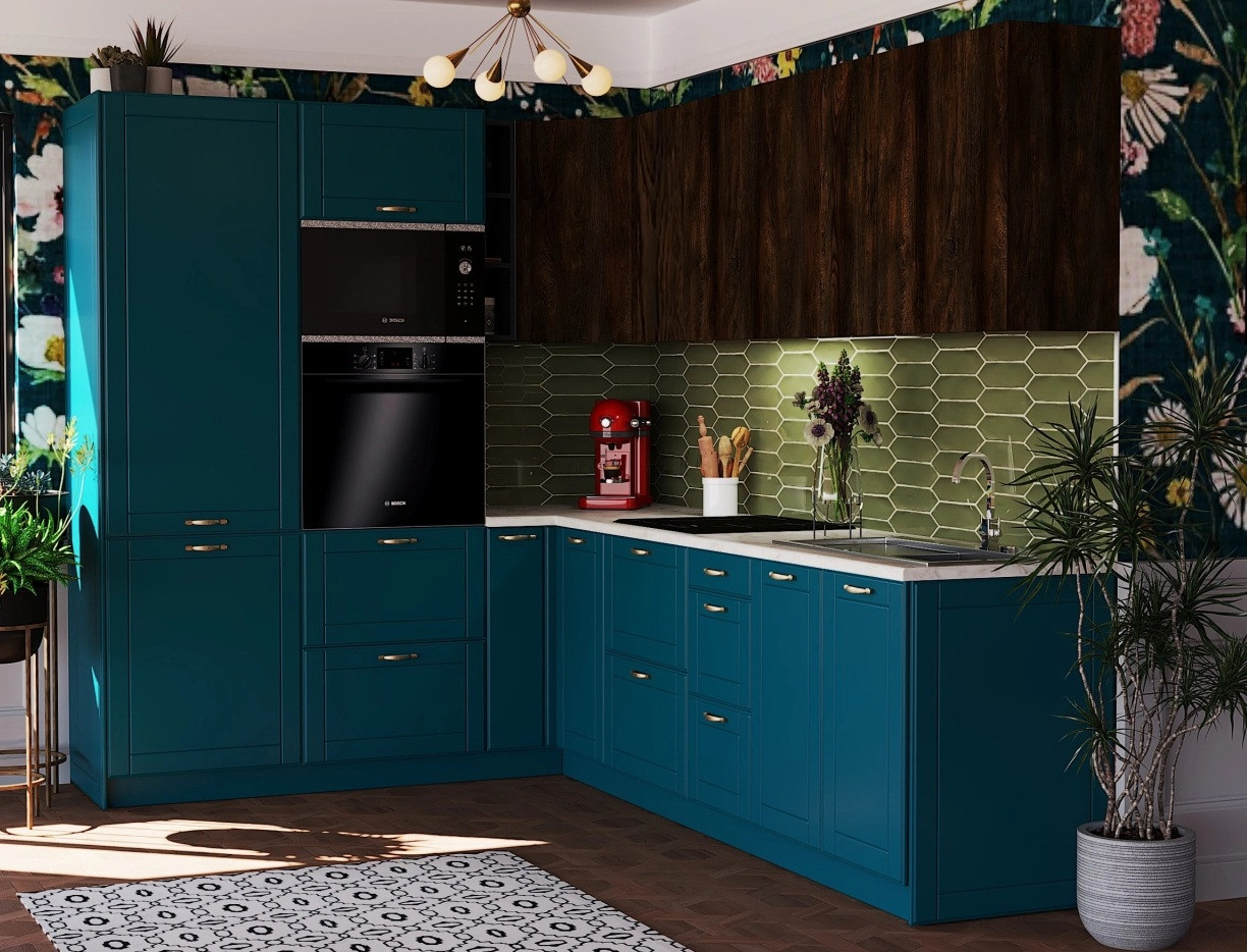 Кухня кутова Домініка аквамарин МДФ/ морське дерево вінтаж ДСП, фото 1