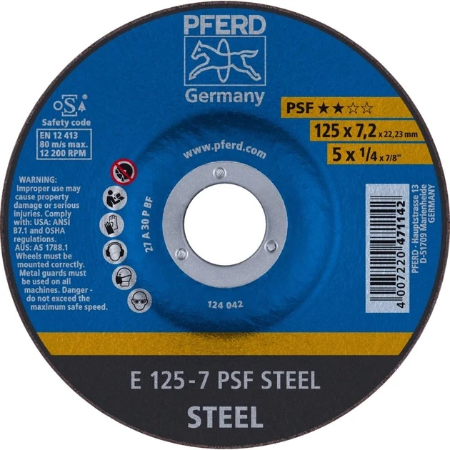 Круг шліфувальний PFERD E 125-7 PSF STEEL