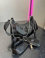 Женская мини сумка Prada Re-edition mini black (черная) Gi5041 маленькая изящная гламурная сумочка Прада