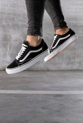 Кеди VANS Old Skool Чорні з білою смугою на білій підошві текстиль чоловічі унісекс, фото 1