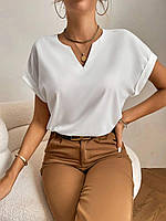 Женская блузка с вырезом и коротким рукавом "Fly" оптом | Батал