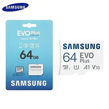 Картка пам'яті Micro SD Samsung 64 Gb EVO Plus microSDXC UHS-I Class 10 U1 A1 V10 + адаптер