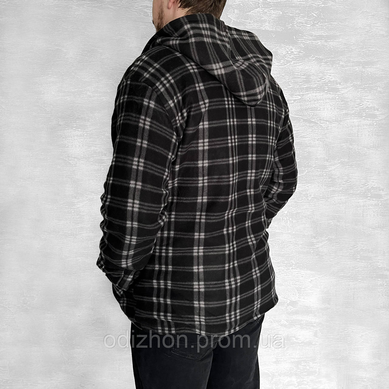 Кофта-рубашка мужская на меху с карманами Куртка с капюшоном Черный+белый 2XL - фото 2 - id-p1900334448