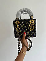 Женская подарочная сумка Christian Dior Lady Black (черная) Gi91080 красивая стильная с надписью Кристиан Диор