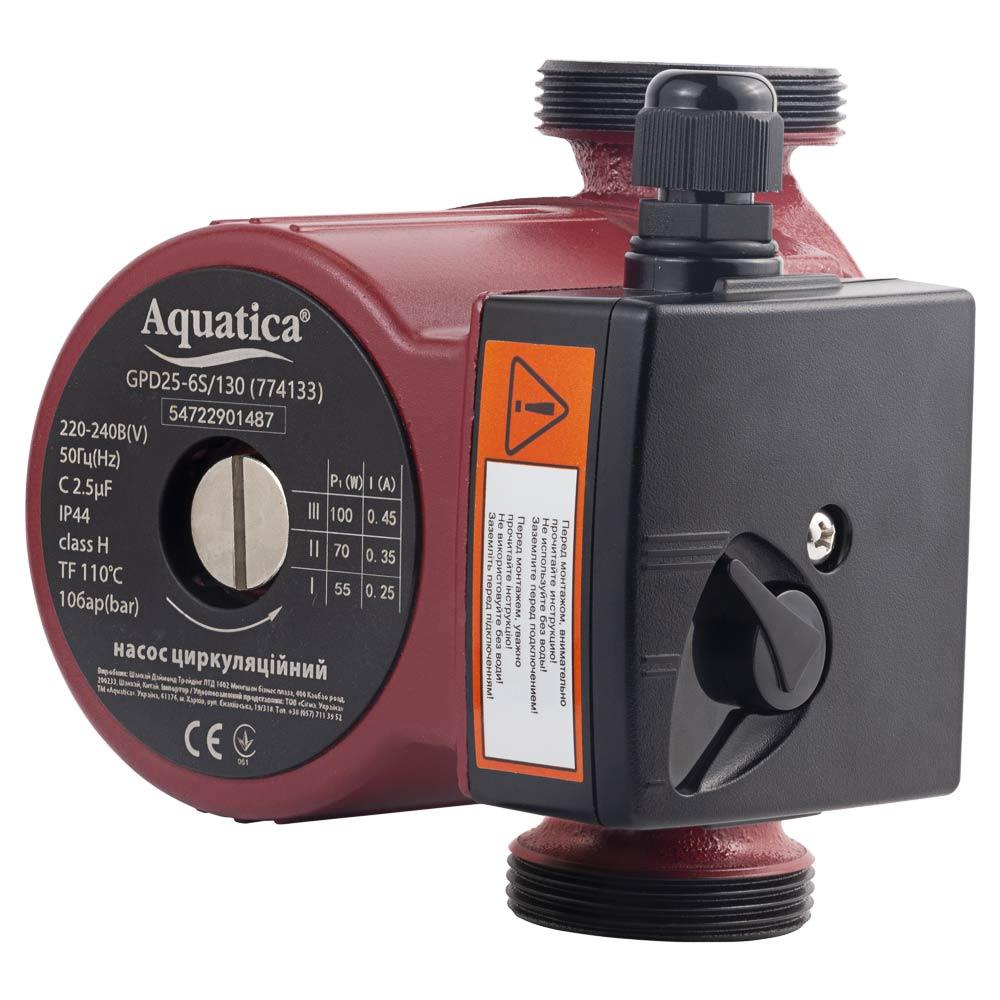 Циркуляційний насос Aquatica 25-6-130 (100 Вт, Hmax 6 м, Qmax 75 л/хв, Ø1½" 130 мм + гайки Ø1")