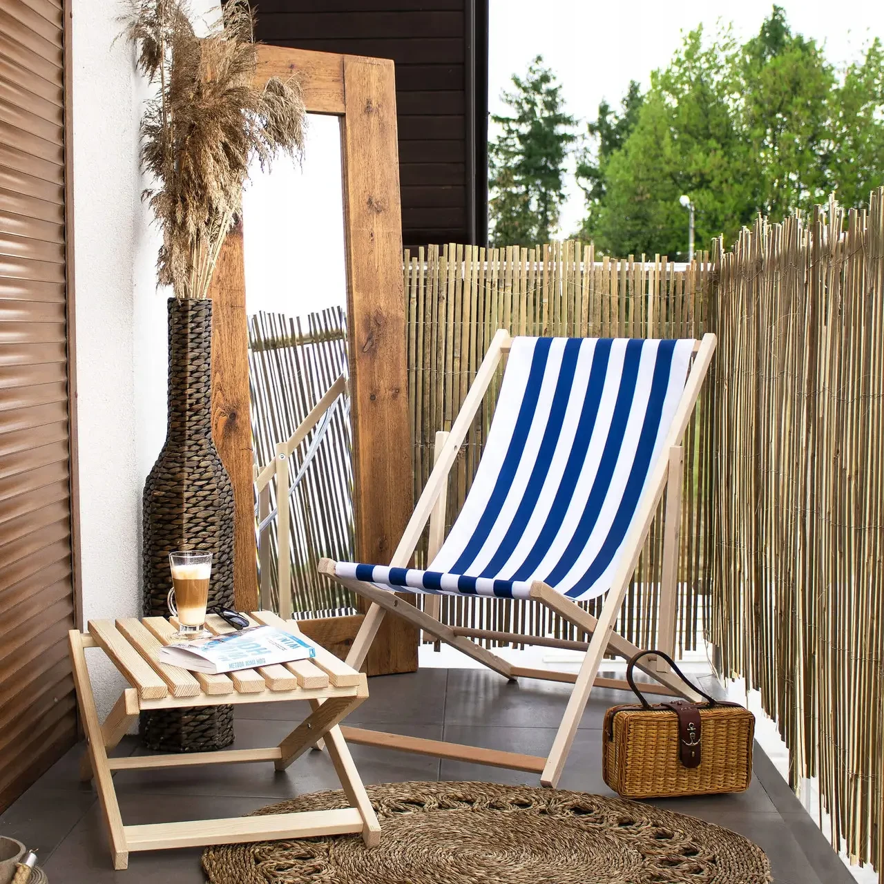 Шезлонг деревянный Springos кресло-лежак для пляжа террасы сада Бело-синий R_2026 - фото 2 - id-p1900354568