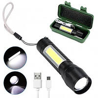 Ручной компактный светодиодный яркий фонарик для туризма BL-511 в кейсе с фокусировкой луча USB зарядка