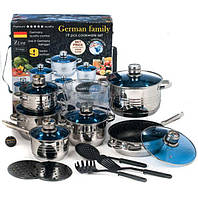 Набір посуду з нержавіючої сталі German Family 19 предметів Набір каструль та сковорода з кухонним інвентарем