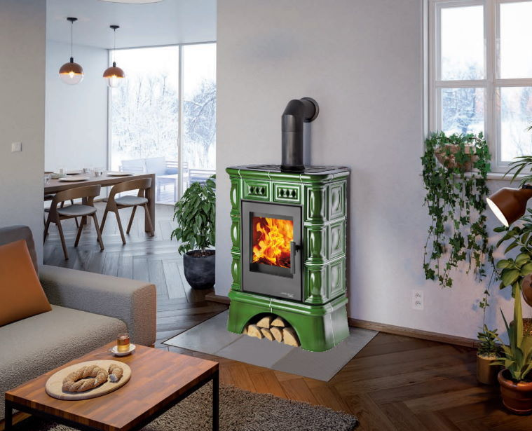 Зелена керамічна піч для обігріву будинку Haas+Sohn new Treviso (Faro) з кахельною ніжкою