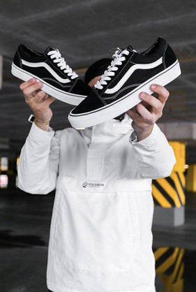 Чоловічі Ванси чорно-білі текстиль унісекс Кеди VANS Old Skool жіночі весна осінь, фото 3