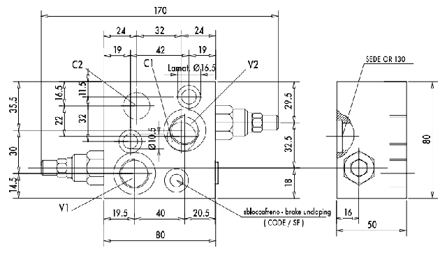 Розміри клапана VBCDF 1/2" DE OMS SF Розміри клапана VBCDF 1/2" DE OMS SF