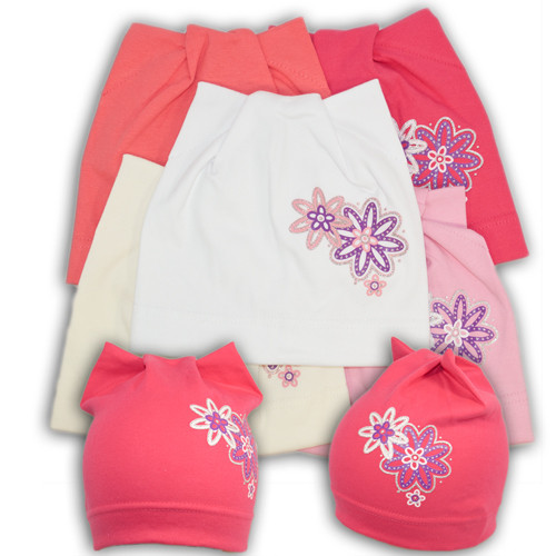 Трикотажна шапка для дівчинки з принтом "Квіти", V287, фото 1