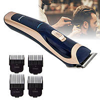 Машинка для стрижки волосся 3W "Geemy GM-6005" Темно-синій/золото, чоловічий тример для бороди та вусів