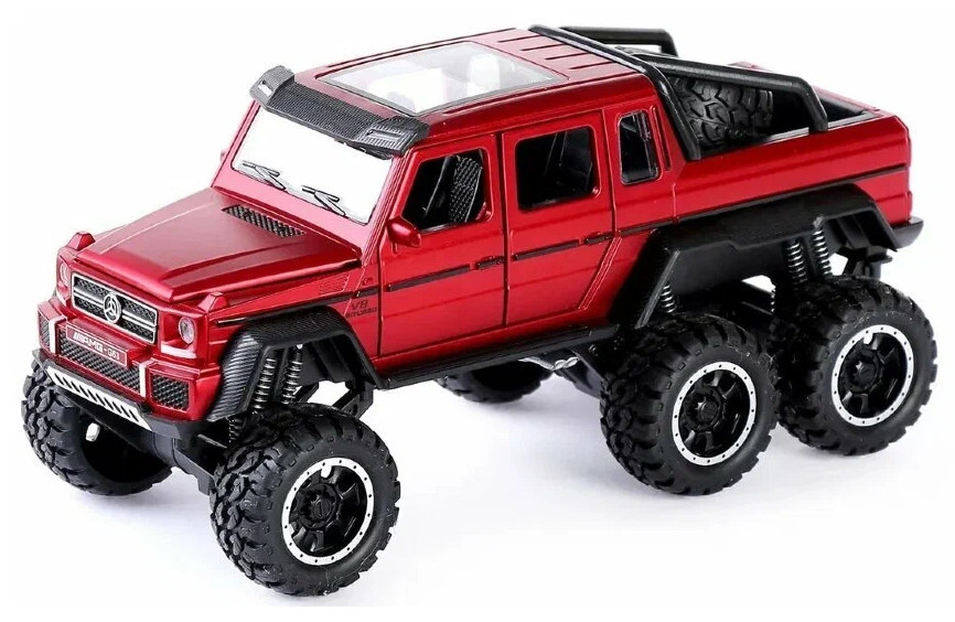 Машинка металева дитяча Mercedes-Benz G63 AMG 6x6, позашляховик, червоний, Автоексперт, 1:24, світло, інерція, відкриваються, фото 1
