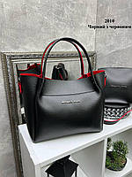 Комплект женская сумка и клатч цвет черный с красным