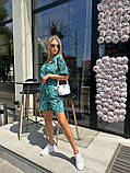 М'ятний жіночий літній комбінезон-шорти із шовкового софту з принтом, фото 4