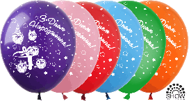 Повітряні кулі "З Днем Народження Совы" 12"(30 см) пастель асорті В упак: 100шт ТМ Арт «SHOW»