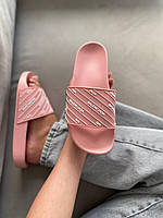 Женские шлепанцы Balenciaga Slides Small Logo Pink шлепки баленсиага сланцы слипоны тапки