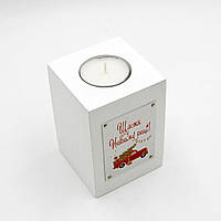 Деревянный подсвечник для чайной свечи, белый свечник с надписью "Счастья в Новом году", подсвечник на стол