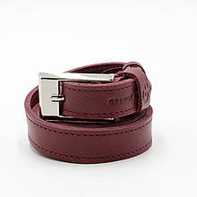 Ремінь жіночий натуральна шкіра grande pelle, бордовий вузький шкіряний пояс 2 см з класичною пряжкою
