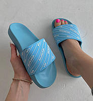 Женские шлепанцы Balenciaga Slides Small Logo Blue шлепки баленсиага сланцы слипоны тапки